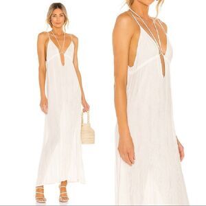 Devon Windsor Paloma Silky Maxi Dress - Strappy Fine Knit In Off White